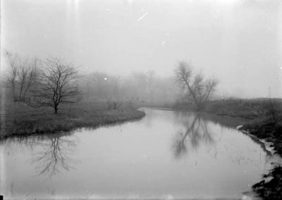 black and white photograph of pond