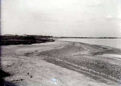 black and white photograph of pool shoreline