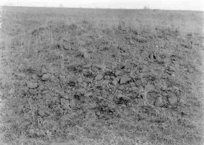 black and white photograph of rocks and sparse grass